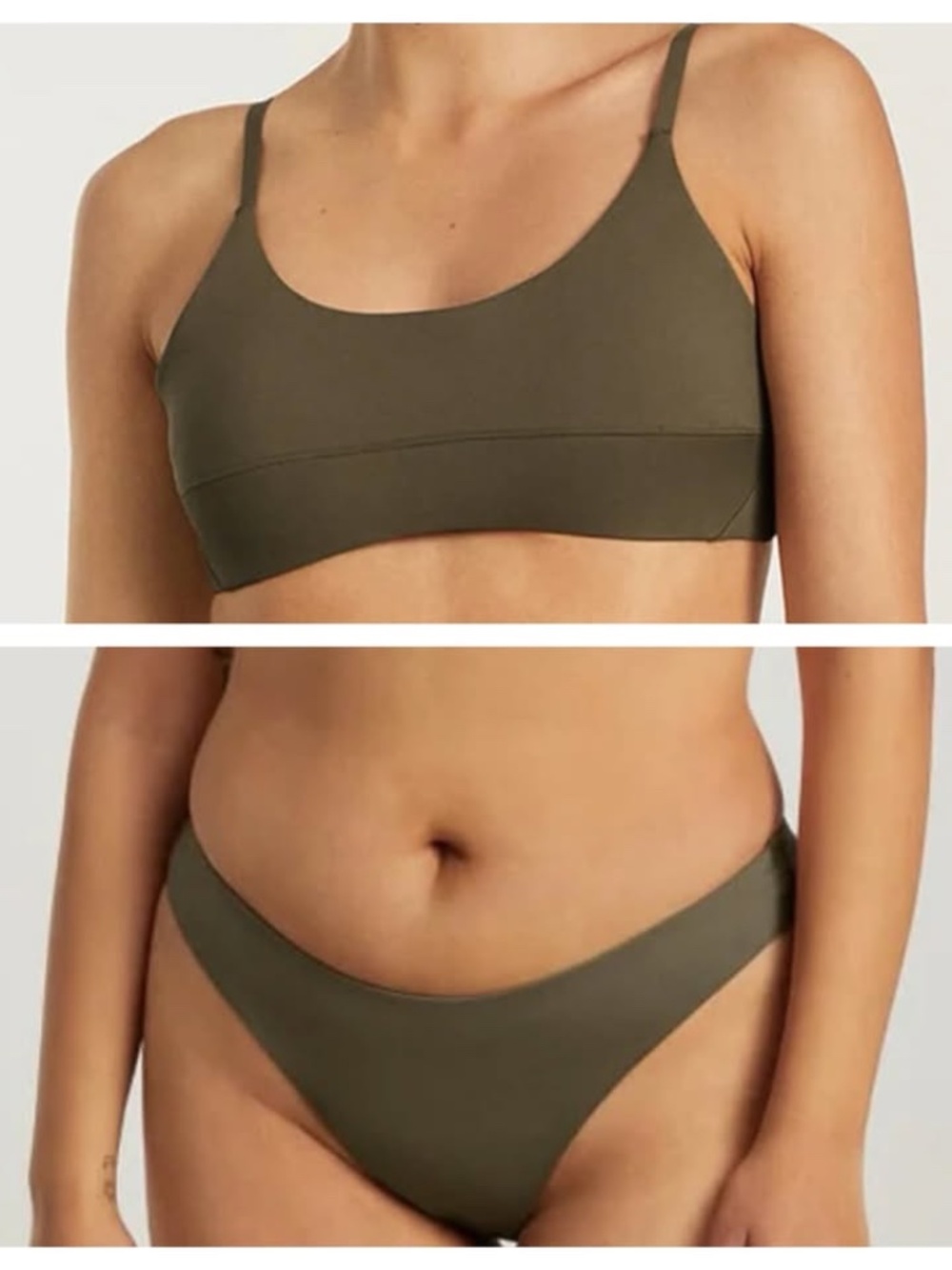 Everlane ReNew Scoop-Neck + Thigh-High Bikini Set | Olive/Forest Green | Size M